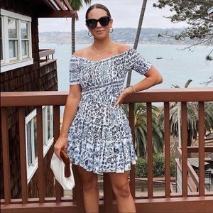 NWT Poupette St Barth Soledad Off-The-Shoulder Floral Tier Ruffle Mini D…